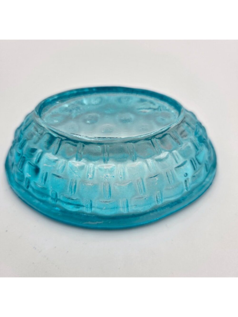 Vintage Blue Glass Bunny Rabbit Basket Weave Nest Covered Candy Dish Easter Read - Picture 14 of 15